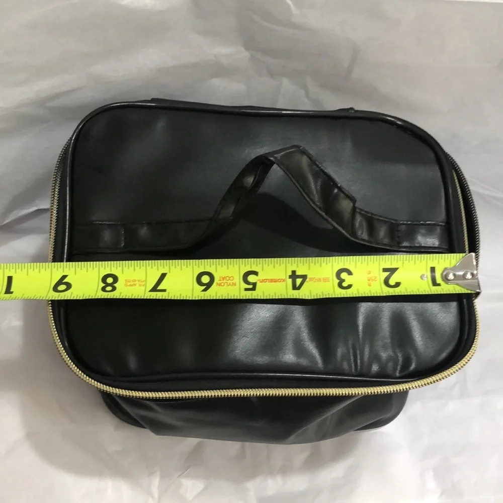 Large Black shiny gold zippered makeup cosmetic beauty case bag with compartment